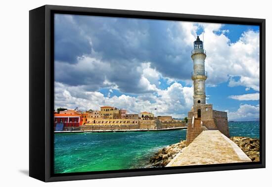 Chania Port, View with Light House. Crete. Greece-Maugli-l-Framed Premier Image Canvas