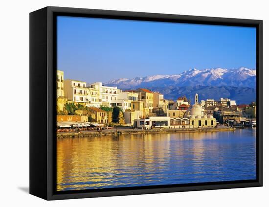 Chania Waterfront and Mountains in Background, Chania, Crete, Greece, Europe-Marco Simoni-Framed Premier Image Canvas