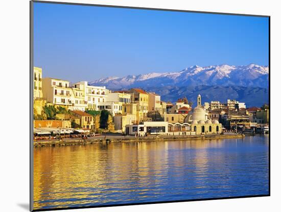 Chania Waterfront and Mountains in Background, Chania, Crete, Greece, Europe-Marco Simoni-Mounted Photographic Print