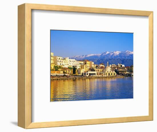 Chania Waterfront and Mountains in Background, Chania, Crete, Greece, Europe-Marco Simoni-Framed Photographic Print