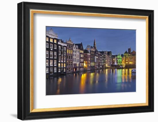 Channel Houses Damrak, Steeple of 'Oude Kirk', Amsterdam, Netherlands-Rainer Mirau-Framed Photographic Print