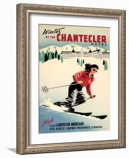 Chantecler Hotel - Sainte-Adèle Quebec, Canada - Vintage Travel Poster, 1950s-Roger Couillard-Framed Art Print