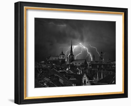 Chaos in the sky of Bruges-Yvette Depaepe-Framed Photographic Print