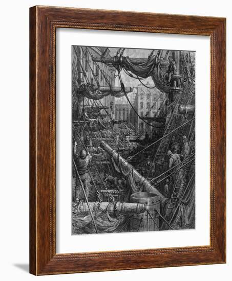 Chaotic Scene of Ships Dockers and Warehouses-Gustave Doré-Framed Photographic Print