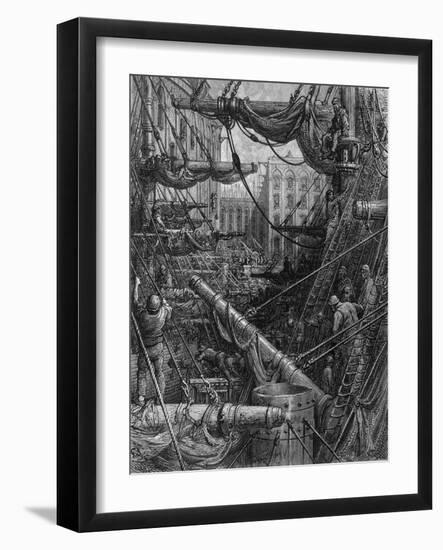Chaotic Scene of Ships Dockers and Warehouses-Gustave Doré-Framed Photographic Print