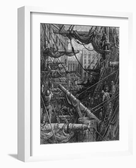 Chaotic Scene of Ships Dockers and Warehouses-Gustave Doré-Framed Photographic Print