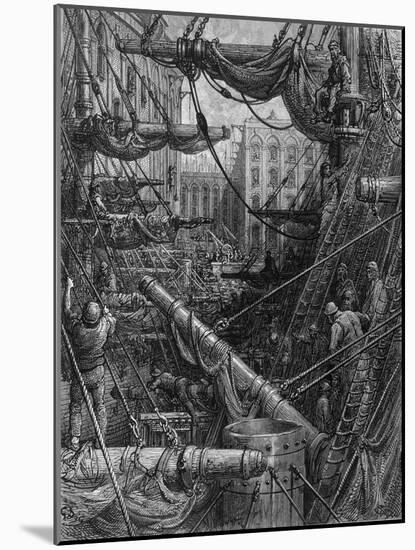 Chaotic Scene of Ships Dockers and Warehouses-Gustave Doré-Mounted Photographic Print