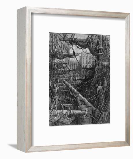 Chaotic Scene of Ships Dockers and Warehouses-Gustave Doré-Framed Photographic Print