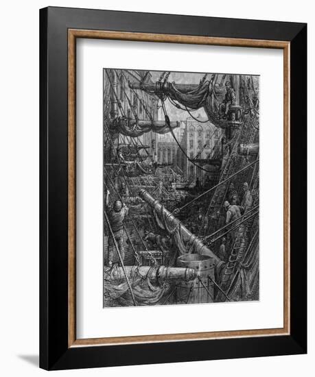 Chaotic Scene of Ships Dockers and Warehouses-Gustave Doré-Framed Photographic Print