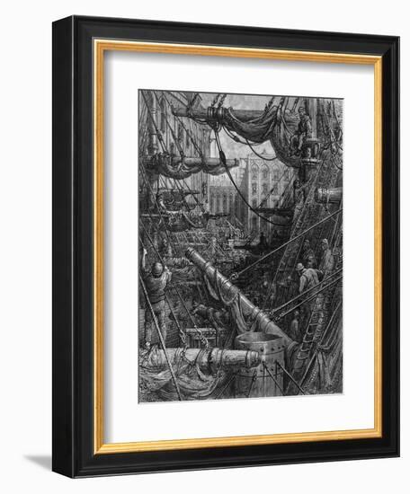 Chaotic Scene of Ships Dockers and Warehouses-Gustave Doré-Framed Photographic Print