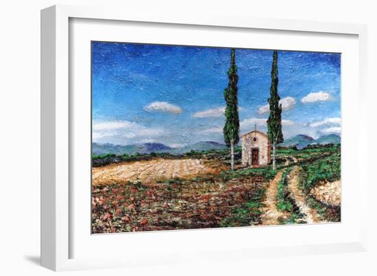 Chapel and Two Trees, Tuscany, 2005-Trevor Neal-Framed Giclee Print