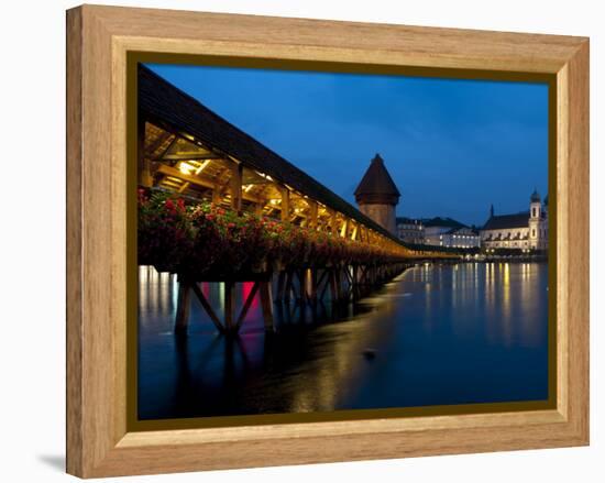 Chapel Bridge at Dusk, Lucerne, Switzerland, Europe-Charles Bowman-Framed Premier Image Canvas