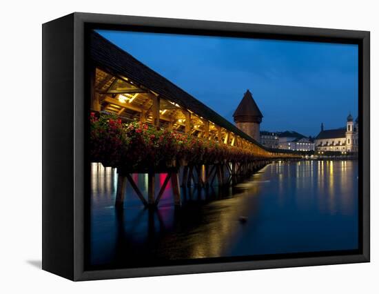 Chapel Bridge at Dusk, Lucerne, Switzerland, Europe-Charles Bowman-Framed Premier Image Canvas