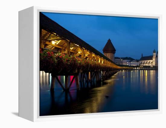 Chapel Bridge at Dusk, Lucerne, Switzerland, Europe-Charles Bowman-Framed Premier Image Canvas