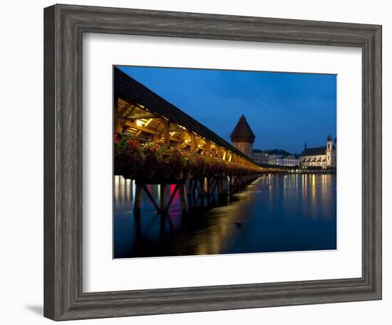 Chapel Bridge at Dusk, Lucerne, Switzerland, Europe-Charles Bowman-Framed Photographic Print