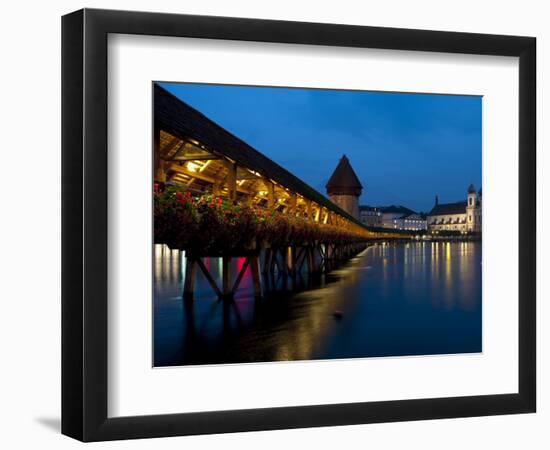 Chapel Bridge at Dusk, Lucerne, Switzerland, Europe-Charles Bowman-Framed Photographic Print