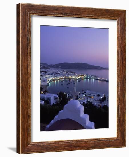 Chapel & Mykonos Town at Night, Greece-Walter Bibikow-Framed Photographic Print