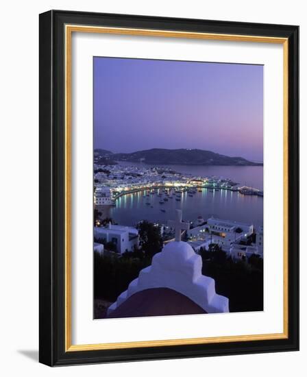 Chapel & Mykonos Town at Night, Greece-Walter Bibikow-Framed Photographic Print