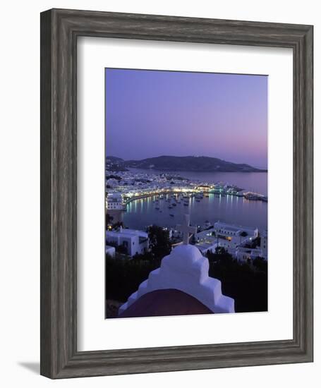 Chapel & Mykonos Town at Night, Greece-Walter Bibikow-Framed Photographic Print