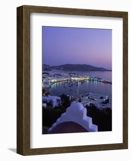 Chapel & Mykonos Town at Night, Greece-Walter Bibikow-Framed Photographic Print