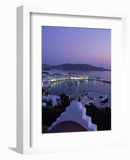 Chapel & Mykonos Town at Night, Greece-Walter Bibikow-Framed Photographic Print