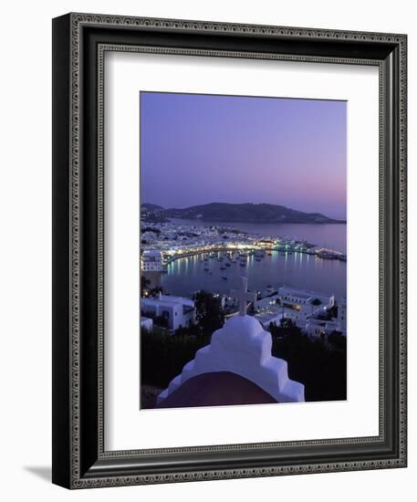 Chapel & Mykonos Town at Night, Greece-Walter Bibikow-Framed Photographic Print