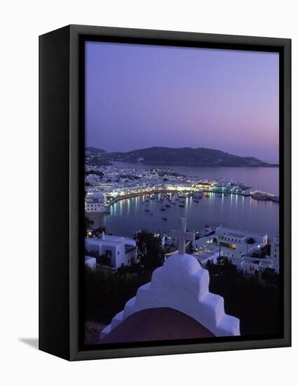 Chapel & Mykonos Town at Night, Greece-Walter Bibikow-Framed Premier Image Canvas