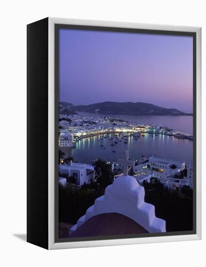 Chapel & Mykonos Town at Night, Greece-Walter Bibikow-Framed Premier Image Canvas