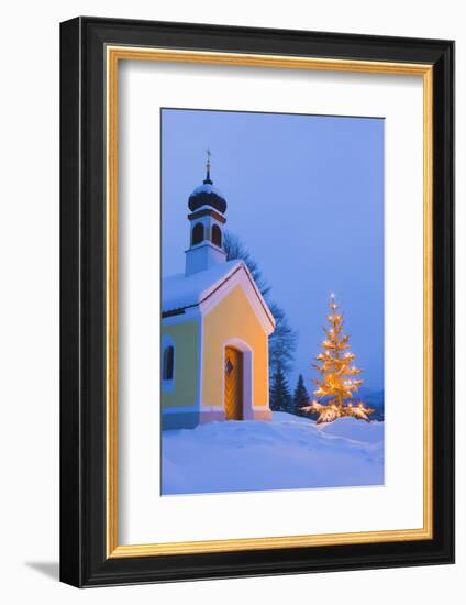 Chapel with Christmas Tree in Winter Near Krun, Garmisch-Partenkirchen, Bavaria, Germany, Europe-Miles Ertman-Framed Photographic Print