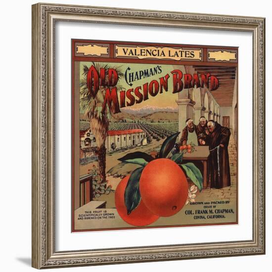 Chapmans Old Mission Brand - Covina, California - Citrus Crate Label-Lantern Press-Framed Art Print