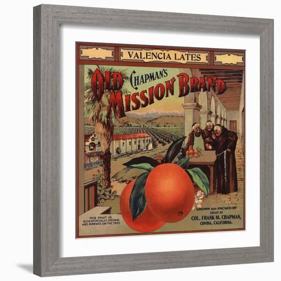 Chapmans Old Mission Brand - Covina, California - Citrus Crate Label-Lantern Press-Framed Art Print