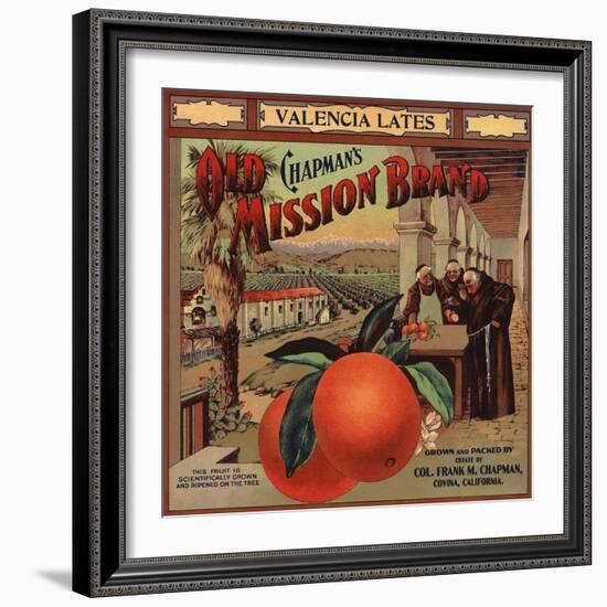 Chapmans Old Mission Brand - Covina, California - Citrus Crate Label-Lantern Press-Framed Art Print