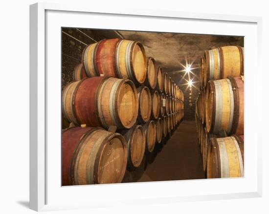Chapoutier Winery's Barrel Aging Cellar with Oak Casks, Domaine M Chapoutier, Tain L'Hermitage-Per Karlsson-Framed Photographic Print
