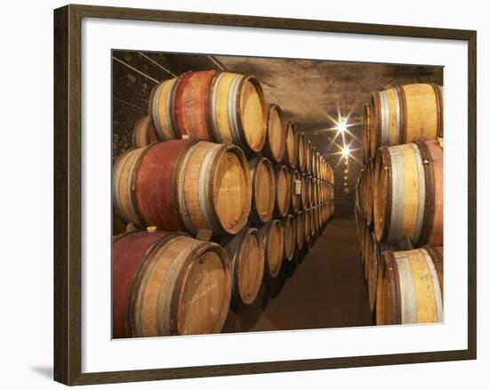 Chapoutier Winery's Barrel Aging Cellar with Oak Casks, Domaine M Chapoutier, Tain L'Hermitage-Per Karlsson-Framed Photographic Print