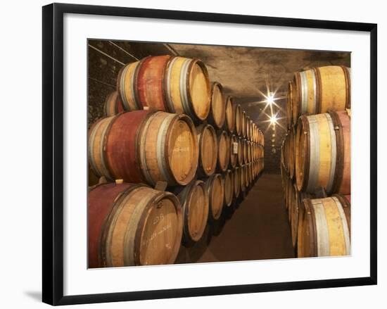 Chapoutier Winery's Barrel Aging Cellar with Oak Casks, Domaine M Chapoutier, Tain L'Hermitage-Per Karlsson-Framed Photographic Print