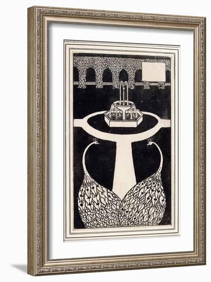 Chapter Heading Depicting Two Peacocks in a Garden with a Fountain, C.1893/4-Aubrey Beardsley-Framed Giclee Print