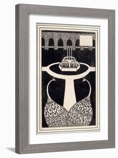 Chapter Heading Depicting Two Peacocks in a Garden with a Fountain, C.1893/4-Aubrey Beardsley-Framed Giclee Print