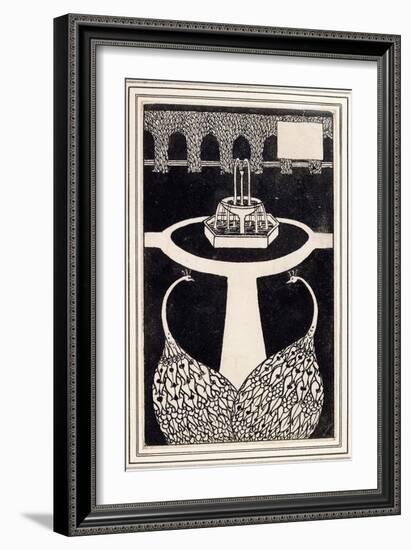 Chapter Heading Depicting Two Peacocks in a Garden with a Fountain, C.1893/4-Aubrey Beardsley-Framed Giclee Print