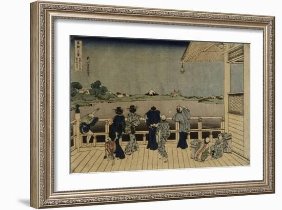 Characters Contemplating the Mount Fuji of a Terrace-Katsushika Hokusai-Framed Giclee Print