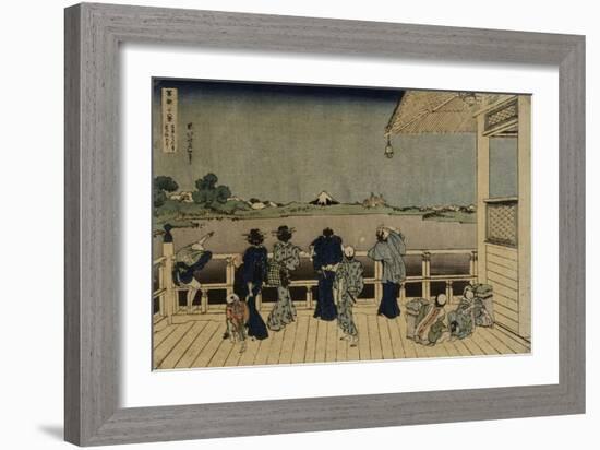 Characters Contemplating the Mount Fuji of a Terrace-Katsushika Hokusai-Framed Giclee Print