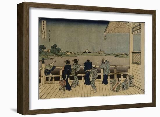 Characters Contemplating the Mount Fuji of a Terrace-Katsushika Hokusai-Framed Giclee Print