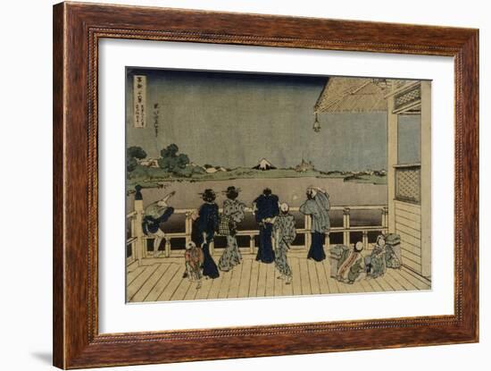 Characters Contemplating the Mount Fuji of a Terrace-Katsushika Hokusai-Framed Giclee Print