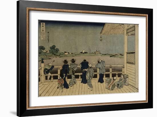 Characters Contemplating the Mount Fuji of a Terrace-Katsushika Hokusai-Framed Giclee Print