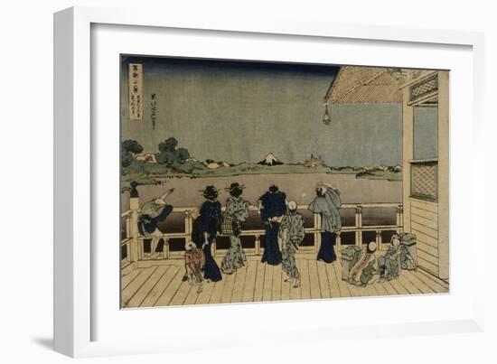 Characters Contemplating the Mount Fuji of a Terrace-Katsushika Hokusai-Framed Giclee Print