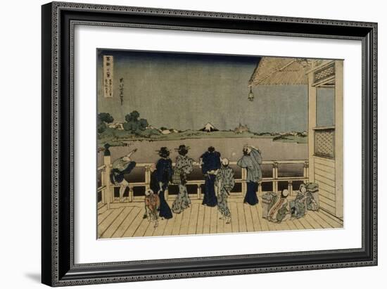 Characters Contemplating the Mount Fuji of a Terrace-Katsushika Hokusai-Framed Giclee Print