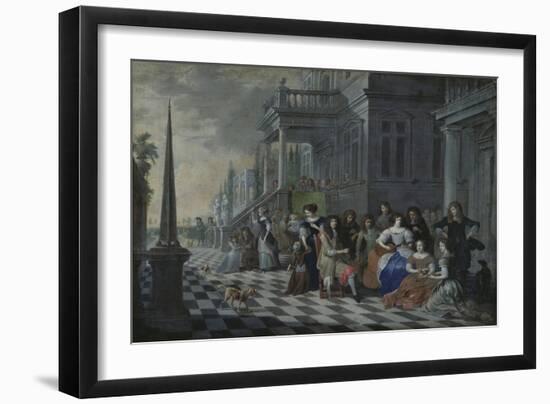 Characters Making Music in Front of a Palace, 1672 (Oil on Canvas)-Hieronymus Janssens-Framed Giclee Print