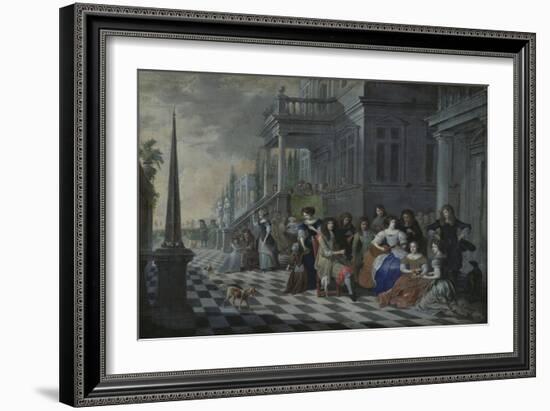 Characters Making Music in Front of a Palace, 1672 (Oil on Canvas)-Hieronymus Janssens-Framed Giclee Print