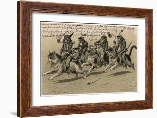 Charge of the Monkey Brigade' Monkeys in Military Uniform Riding Cats-null-Framed Art Print