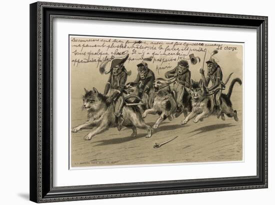 Charge of the Monkey Brigade' Monkeys in Military Uniform Riding Cats-null-Framed Art Print