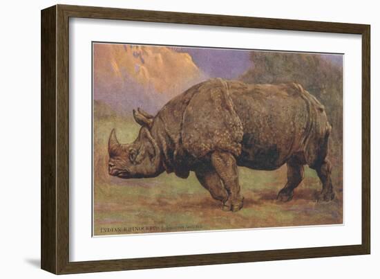 Charging Indian Rhinoceros-null-Framed Premium Giclee Print
